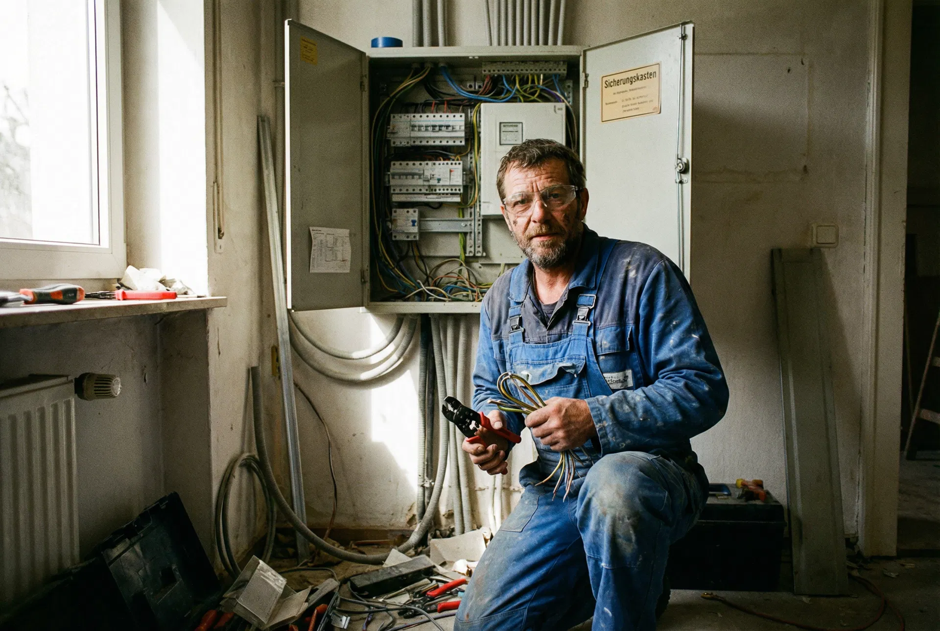 Elektriker bei der Installation einer Elektroanlage